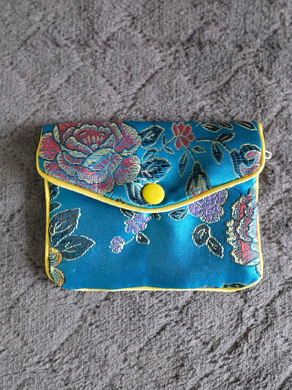 Turquoise Floral Brocade Jewellery Travel Pouch Satin Lined